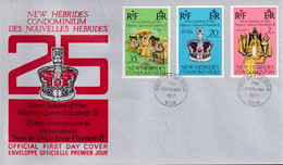 New Hebrides British 1977 Royal Visit Sc 214-16 FDC - Brieven En Documenten