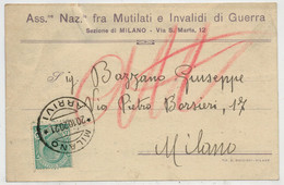 ASS.  NAZ. FRA    MUTILATI  ED  INVALIDI  DI  GUERRA  SEZ.  MILANO    1920     VIAGGIATA  PER  MILANO - Marcophilie (Zeppelin)