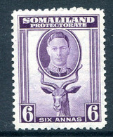 Somaliland 1942 KGVI - Full-face Portrait - Sheep, Kudu & Map Issue - 6a Violet HM (SG 110) - Somaliland (Herrschaft ...-1959)