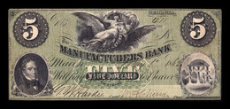 Estados Unidos United States 5 Dollars 1862 Manufacturers Bank Georgia MBC - AVF - Confederate Currency (1861-1864)