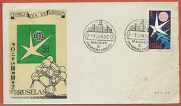 EXPOSITION ESPAGNE 2 LETTRES FDC BRUXELLES DE 1958 DE MADRID (ROUSSEURS) - 1935 – Brüssel (Belgien)