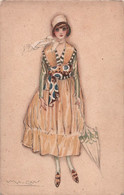 CPA Illustrateur - Mauzan - Femme Avec Une Robe Jaune Et Une Ombrelle - Ceinture Multicolore - Mauzan, L.A.