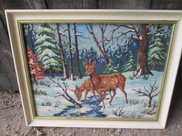 CANEVAS ENCADRE ANIMAUX FORET 68 X 55 Cm - Teppiche & Wandteppiche