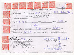 2000. YUGOSLAVIA,SERBIA,NOVI PAZAR,NOTE OF MISSING FRANKING,25.99 DIN FRANKING - Covers & Documents