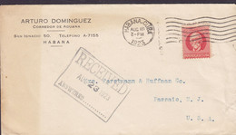 Cuba ARTURO DOMINGUEZ, HABANA 1923 Cover Letra PASSIAC New Jersey United States - Lettres & Documents