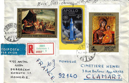 Hongrie, 1976, Lettre Recommandée Pour France. TP Non Dentelés. Peinture, Art, Espace, Apollo, Cap Kennedy, Icone - Covers & Documents