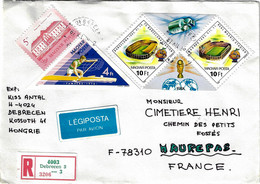 Hongrie, 1987, Lettre Recommandée Pour France. TP Non Dentelé. Sport Nautique, Canoé, Coupe Monde Football Madrid 198 - Lettres & Documents