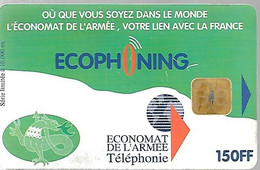 CARTE-PUCE-MILITAIRE- ECOPHONING-SFOR 10-150FF-V°ARMEE De TERRE-15000Ex-VERTE-BE - - Military Phonecards