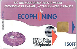 CARTE-PUCE-MILITAIRE- ECOPHONING-SFOR 11-150FF-V°ARMEE De TERRE-15000Ex-VIOLETTE-BE - - Military Phonecards
