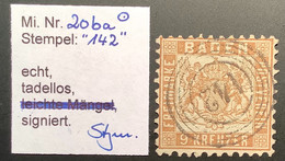 Baden Mi 20 Ba KABINETTSTÜCK  Geprüft Stegmüller BPP 1862 9 Kr Fahlbraun Gestempelt 142 SULZBURG Lörrach/Müllheim (Bade - Oblitérés