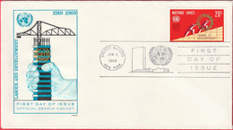 FDC - Enveloppe - Nations Unies - (New-York) (1969) - Labour And Development (3) - Covers & Documents