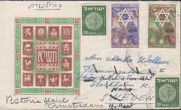 1950. ISRAEL. Complete Set New Year + 2 Ex 10 Pr. Ancient Coins On Cover To Sweden And Late... (Michel 39-40) - JF433310 - Autres & Non Classés