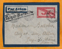 1935 - Entier Postal Enveloppe Par Avion 36 C De Saigon Central Vers Auzat Sur Allier - Cad Transit Et Arrivée - PA8 - Posta Aerea
