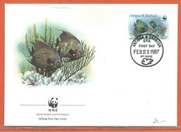 W.W.F. ANTIGUA 4 LETTRES FDC POISSONS DE 1987 - Storia Postale