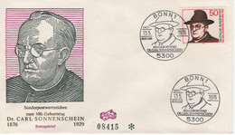 Germany Deutschland 1976 FDC Carl Sonnenschein, Writer Priest, Canceled In Bonn - 1971-1980