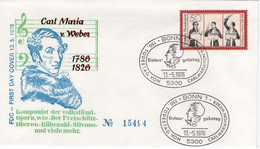 Germany Deutschland 1976 FDC Carl Maria Von Weber, Music Musique Musik Composer Compositeur Komponist, Bonn - 1971-1980