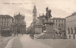 CPA Torino - Piazza S Carlo - Tramway - Animé - Piazze