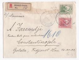 Enveloppe Recommandé Bucuresti-Finante 1912 Pour Constantinople , 2 Timbres - Storia Postale