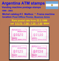 1999 Argentina Argentinien ATM 3 / First Postal Rate Set From 23.03.1999 MNH / FRAMA Automatenmarken Automatici - Franking Labels