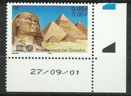 France Service   N° 124 Pyramides De Guizéh Coin Daté Avec Repères De Couleurs    Neuf  * *   TB  Voir Scans Soldé ! ! ! - 2000-2009