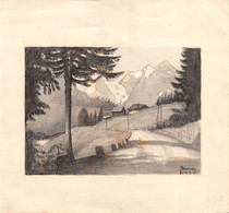 011750 "PAESAGGIO ALPINO - DISEGNO ORIGINALE - FIRMATO BRUNO 1930" - Aquarelles