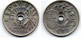 Espagne - Spain -Spanien  25 Centimos 1937 SUP - 1 Peseta