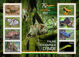 MALI 2022 SHEET S/S BLOC - INDIA ENDEMIC FAUNA - SCORPIONS BUTTERFLY TURTLES APES MONKEYS FROGS SQUERREL BIRDS SNAKE MNH - Spinnen