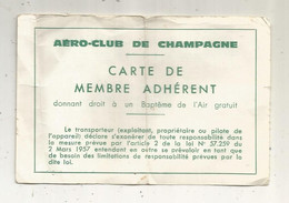 Carte De Membre Adhérent, AERO-CLUB De CHAMPAGNE, REIMS , 1965 - Tarjetas De Membresía