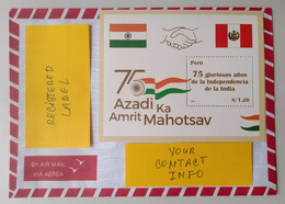 Peru 2022 Issue , 75 Years India Independence As Postage In A Letter For You - Usados