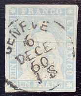 ATTEST MARCHAND: Zst 27D SUPERBE 1854-62 1Fr Strubel GENEVE  (Schweiz Suisse Switzerland Cert XF Used Certificat 31a, 31 - Oblitérés