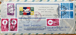 BRAZIL1963,USED COVER TO USA,BLOCK, MINIATURE SHEET BIRD,FLAME, BASKET BALL ,ELECTRICITY, HAMMER THROW, SPORT,16 STAMPS! - Lettres & Documents