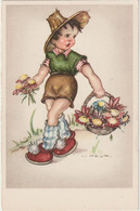 C P  S M    H.Peyk  Enfant , Garçon ,chapeau, Panier ,fruits Fleurs, Herbe - Peyk, Hilla