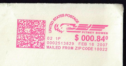 United States New York 2007 / US Postage 0.84 $, Pitney Bowes, Mailed From ZIP Code 10022 / Machine Stamp, QR Code - Lettres & Documents