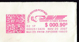 United States New York 2007 / US Postage 0.90 $, Pitney Bowes, Mailed From ZIP Code 10022 / Machine Stamp, QR Code - Lettres & Documents
