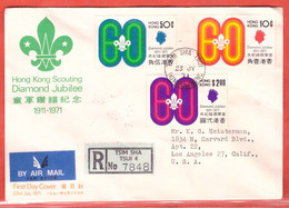 HONG KONG LETTRE RECOMMANDEE FDC DE 1971 DIAMOND JUBILEE,SCOUT - Brieven En Documenten