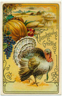 THANKSGIVING Greeting -  Carte Gaufrée, Embossed - Dinde, Fruits - Thanksgiving