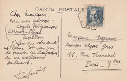 CARTE POSTALE 1934 TIMBRE JACQUARD - 1932-39 Peace