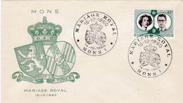 Enveloppe FDC 1169 Mariage Royale Koninklijk Huwelijk Mons - 1951-1960