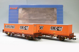 Jouef - 2 WAGONS PLATS A RANCHERS Lgs Conteneur CNC Kargo70 SNCF ép. IV Réf. HJ6224 Neuf NBO HO 1/87 - Wagons Marchandises