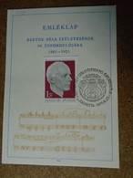 D191107   Hungary  -  Commemorative Sheet With Handstamp  - Bartók Béla 1971 Budapest -Composer Musician - Sonstige & Ohne Zuordnung