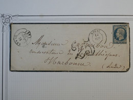 BG6 FRANCE BELLE  LETTRE  11 08  1853 NERAC A NARBONNE  +NAPOLEON  N° 10 LOSANGE  +TAXE  25  +AFFR. INTERESSANT - 1852 Louis-Napoleon