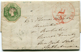 UK GB GREAT BRITAIN 1853 Under Paid Cover Franked With One Shilling Embossed To USA Add 5c Charged In USA As Per Scan - Brieven En Documenten