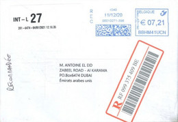 BELGIUM - 2020- REGISTERED  STAMPED  COVER  FROM  BELGIUM TO DUBAI. - 2011-2014
