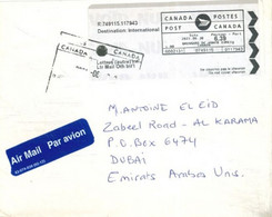 CANADA - 2021 - STAMPED LABEL COVER TO DUBAI. - Stamped Labels (ATM) - Stic'n'Tic