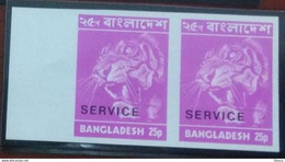 Bangladesh 1973 1st. Definitive Series OFFICIAL Stamp "Ovpt. SERVICE - TIGER 25p (Sg#O6) "SPECIMEN" IMPERF Pair MNH - Autres & Non Classés