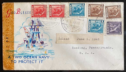 ISLANDE Lettre Décorée Navire Miltaire 1943 N°171 X2, 172, 173 X2 & 192 Pour READING USA Avec Censure Américaine ! TTB - Covers & Documents