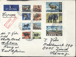 Grande-Bretagne (ex-colonies) Kenya YT N°1 2 22 23 24 6 26 27 28 29 9 CAD Mombasa 9 JA 1967 Pour Suisse Express Air Mail - Kenya & Ouganda