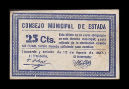 España Billete Local Guerra Civil Estada Huesca 25 Céntimos 1937 MBC VF - Autres & Non Classés