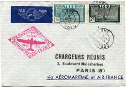 TOGO LETTRE PAR AVION VIA AEROMARITIME ET AIR FRANCE DEPART LOME 4 MARS 37 TOGO POUR LA FRANCE - Covers & Documents