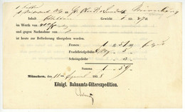 Eisenbahn Bayern 1858 Königlich Bahnamts Güterexpedition München Nach Nürnberg - 1800 – 1899